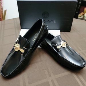NEW Authentic Versace Greca Medusa Black Leather Loafers